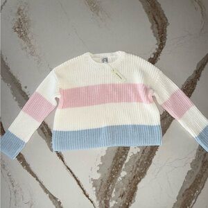 Blue Rain Cream, Pink & Light Blue Striped Crewneck Sweater